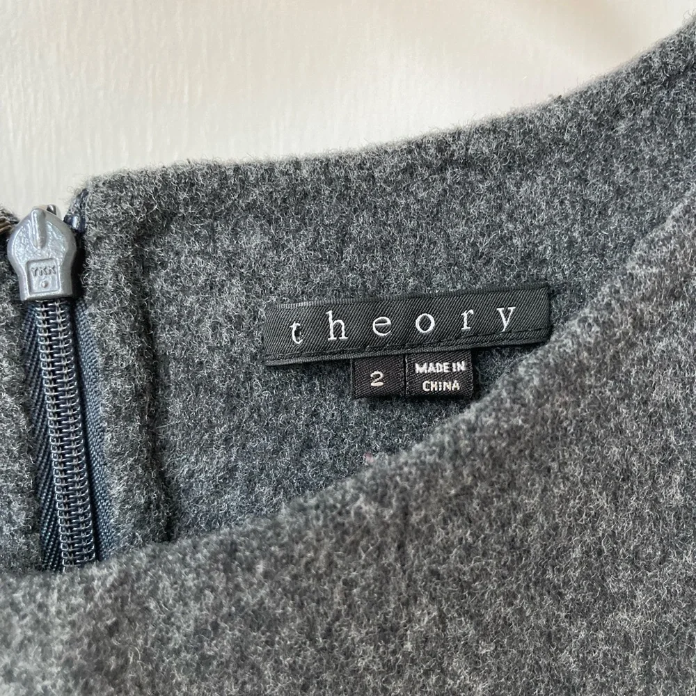 Theory | Classic Wool Blrnd Sleeveless Sheath Dress in Dark Gray - Picture 2 of 9